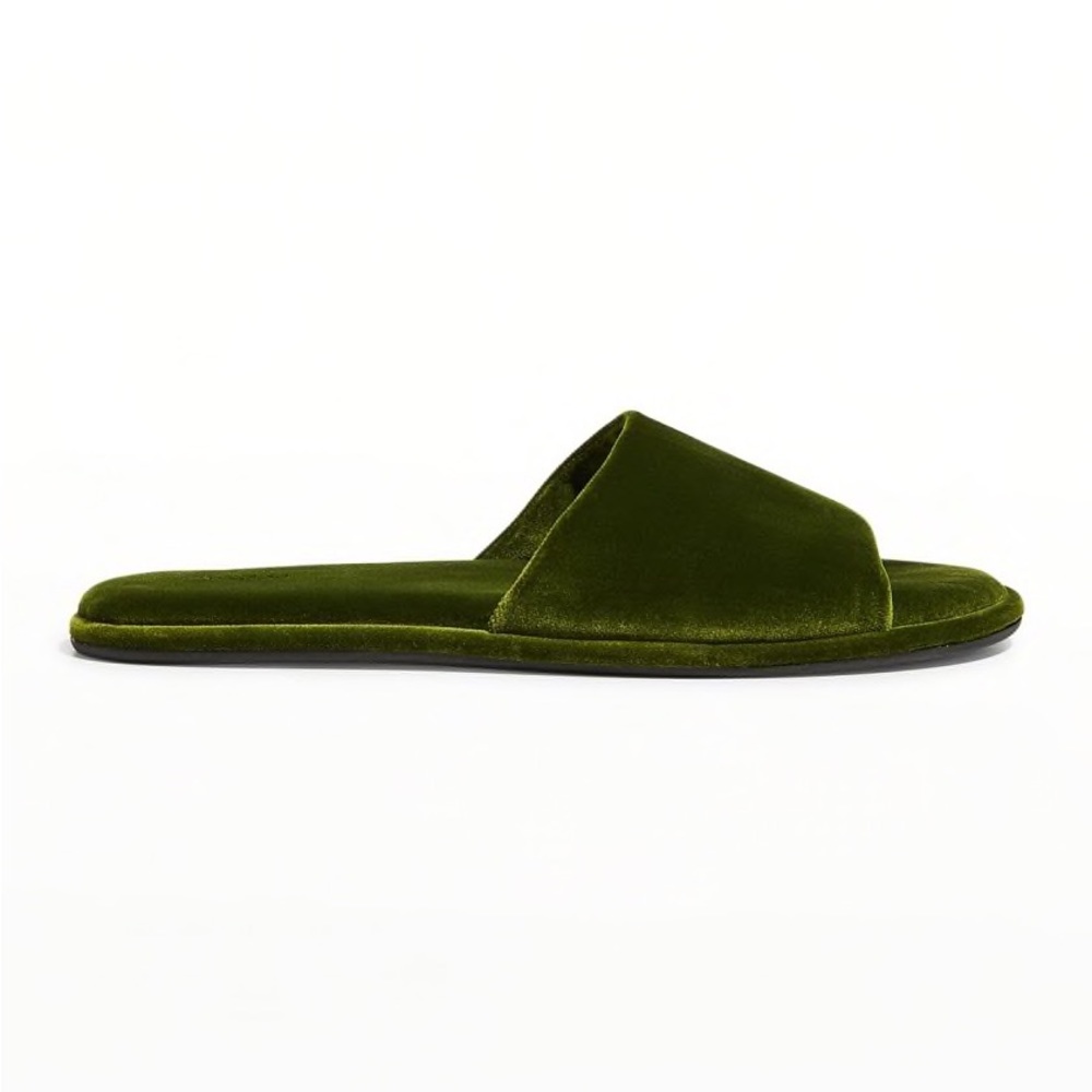 THE ROW Canal velvet slippers in Moss